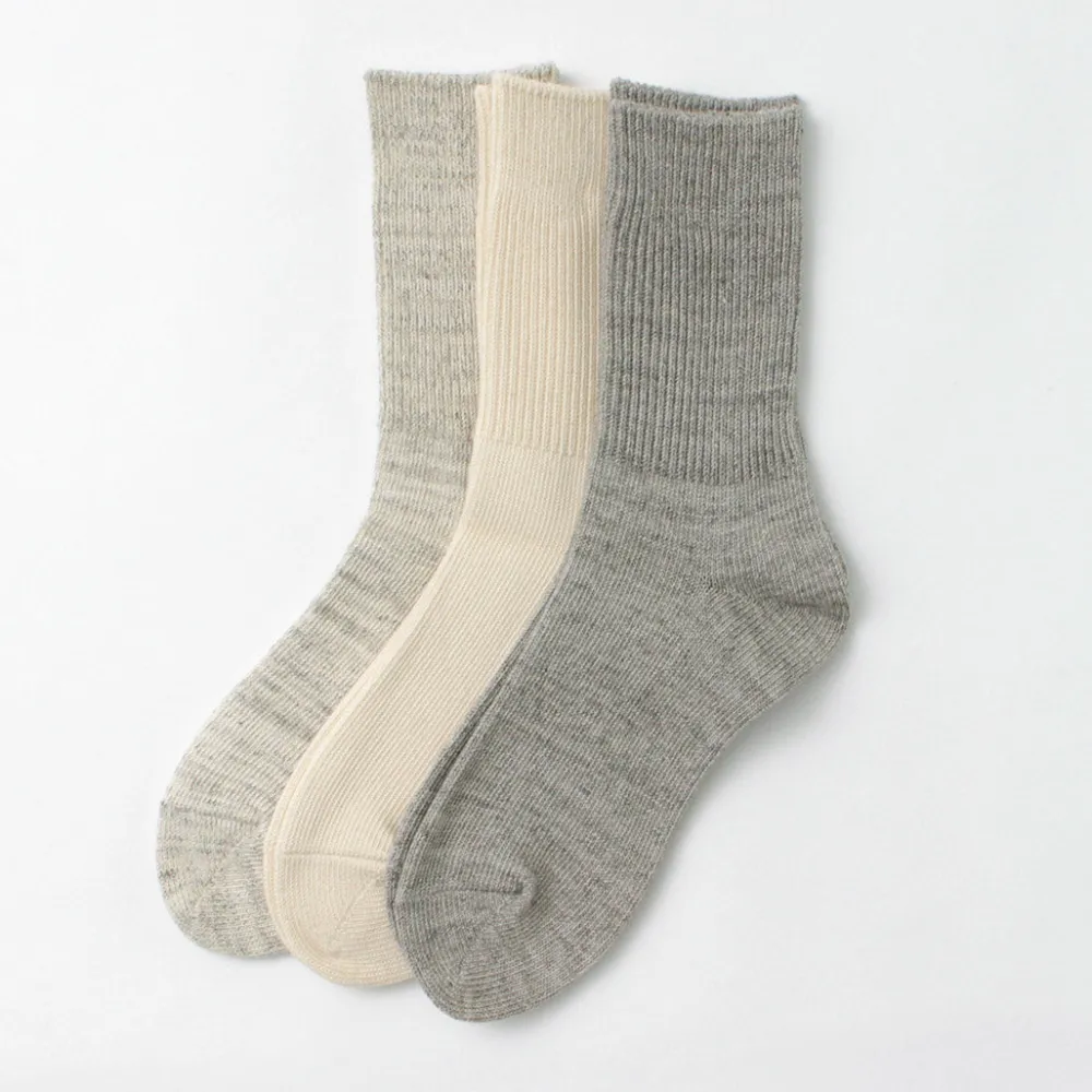 ROTOTO Socks^/ R1427 Organic Daily 3 Pack Ribbed Crew Socks