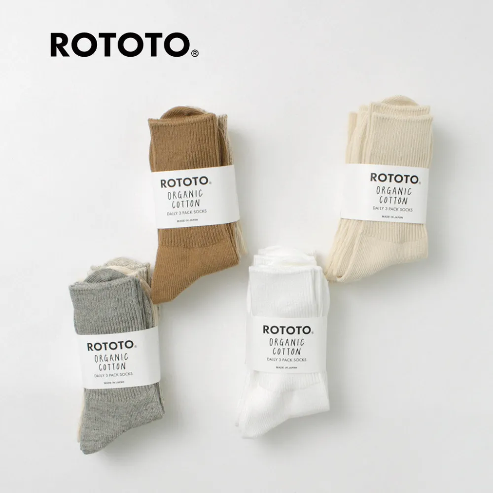 ROTOTO Socks^/ R1427 Organic Daily 3 Pack Ribbed Crew Socks