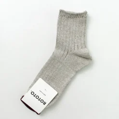 ROTOTO Socks^/ R1462 Short linen cotton ribbed socks