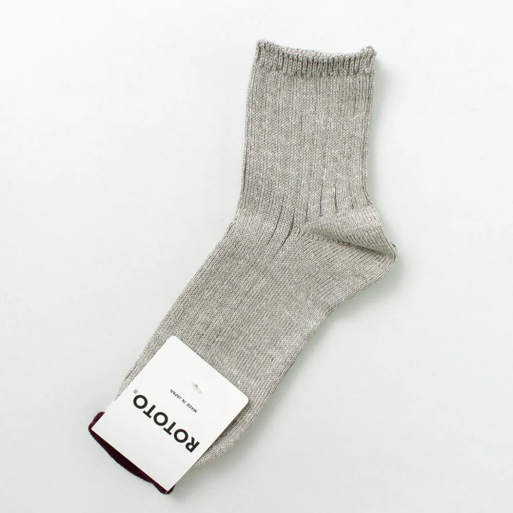 ROTOTO Socks^/ R1462 Short linen cotton ribbed socks