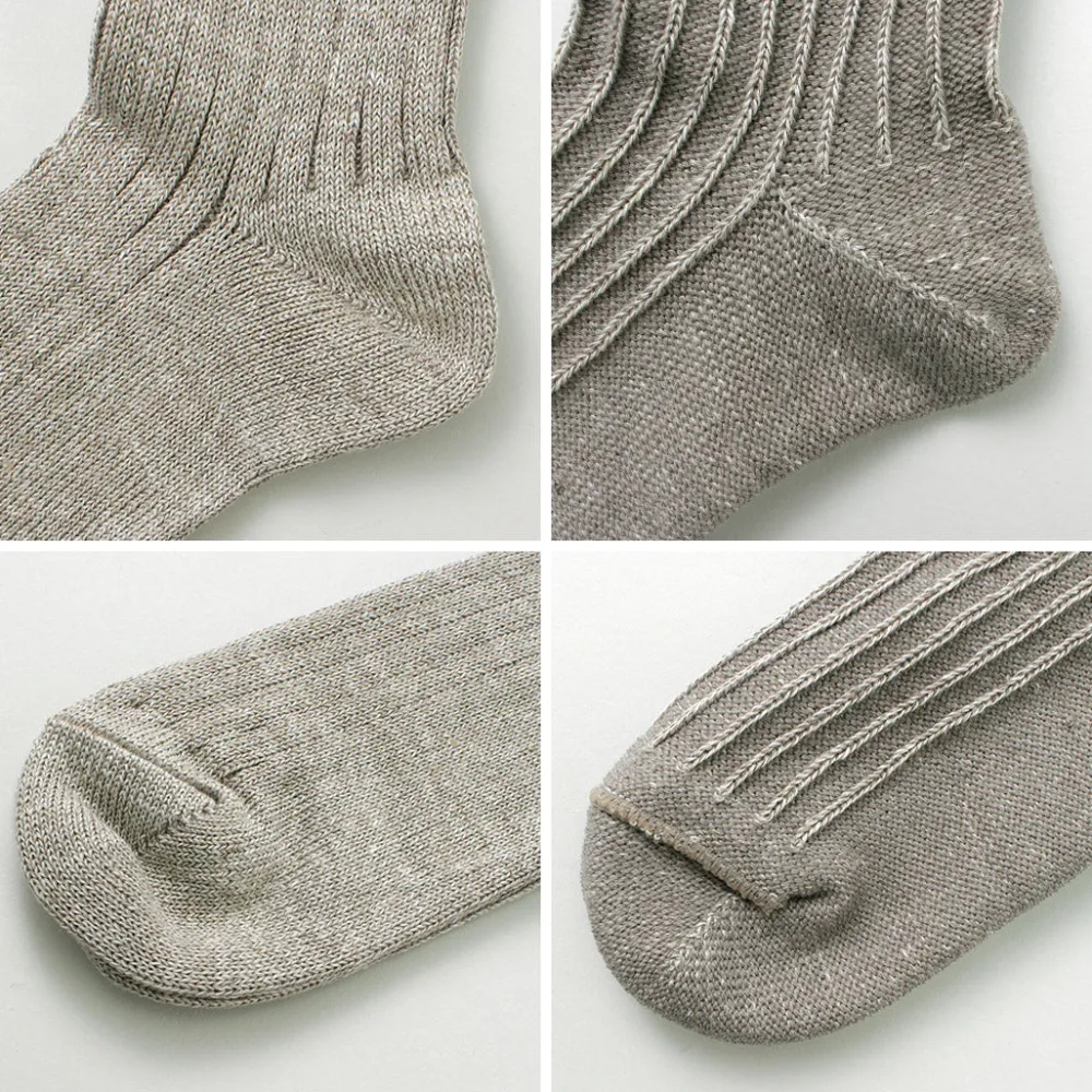 ROTOTO Socks^/ R1462 Short linen cotton ribbed socks