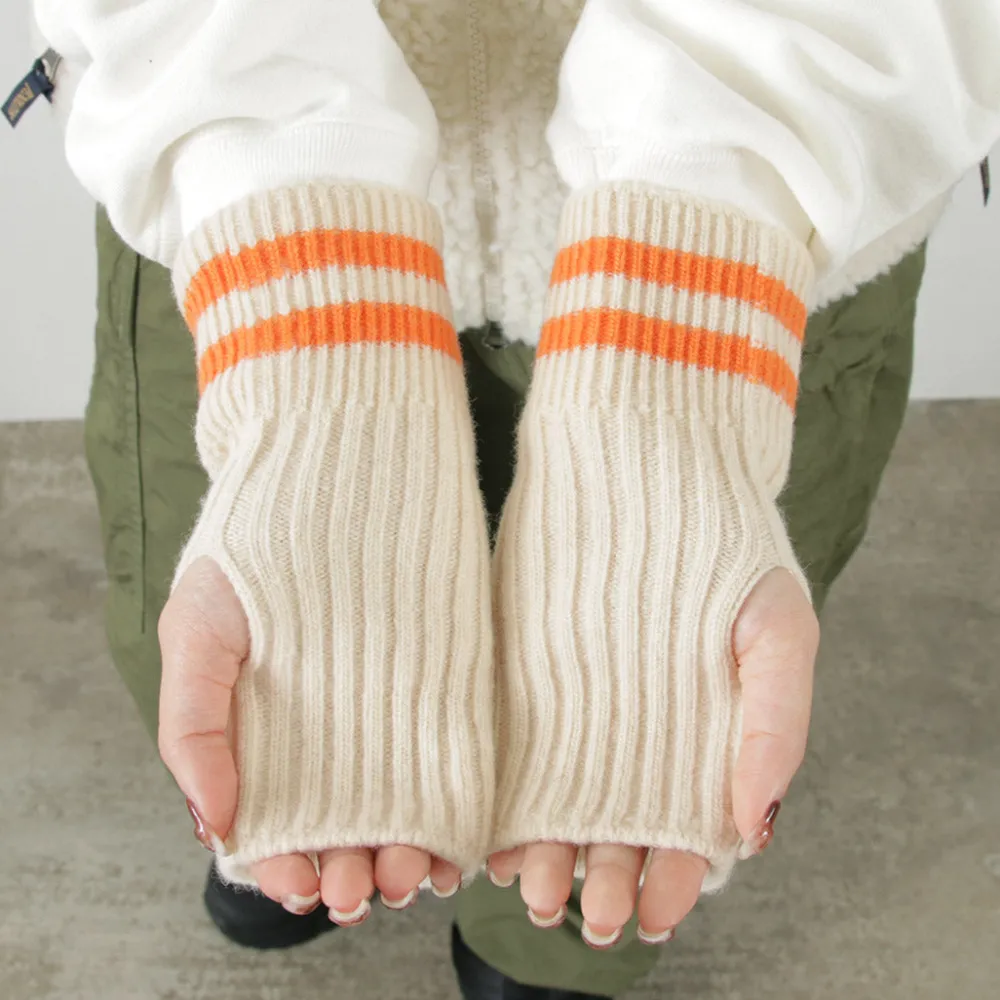 ROTOTO Gloves^/ Striped Seamless Hand Warmer Merino Lamb Wool