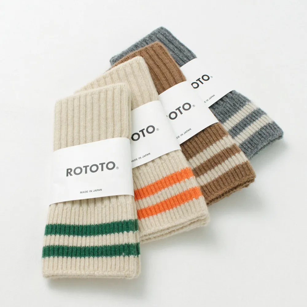 ROTOTO Gloves^/ Striped Seamless Hand Warmer Merino Lamb Wool