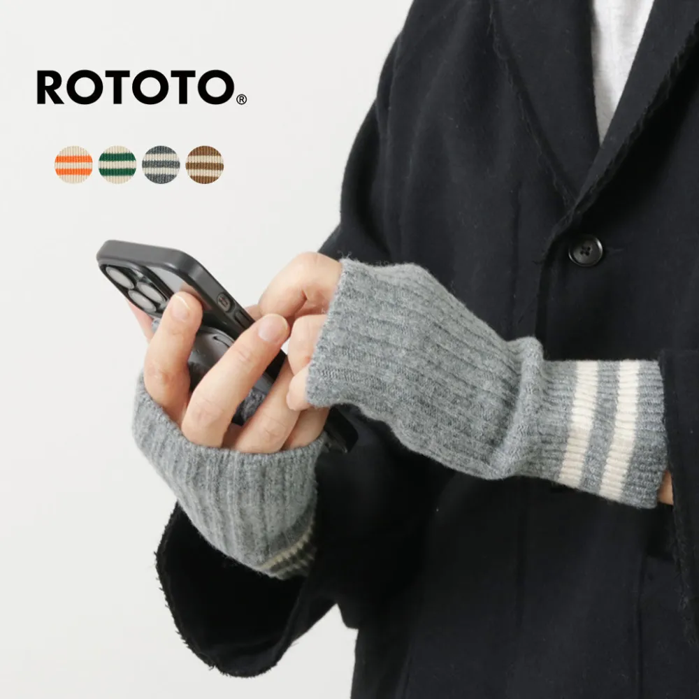 ROTOTO Gloves^/ Striped Seamless Hand Warmer Merino Lamb Wool