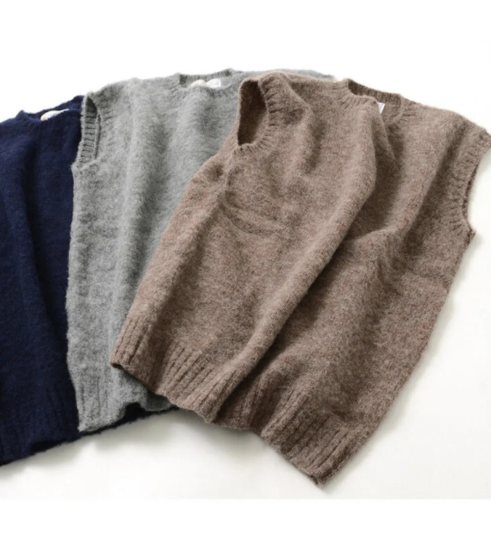 SHETLANDWOOLLENCO Knits^/ Plain Shaggy Dog Crew Neck Knits Vest