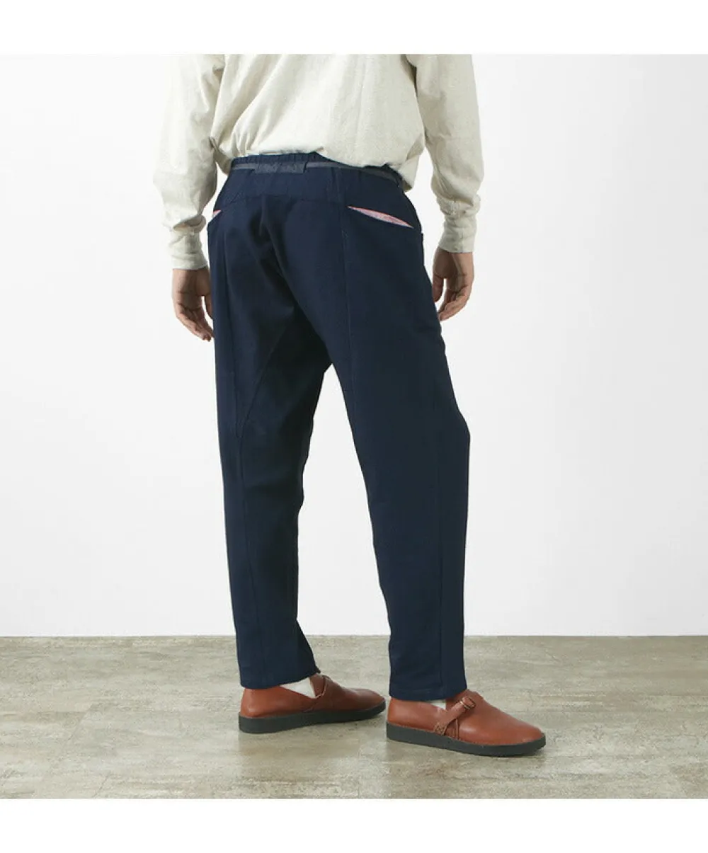 SLOW HANDS Trousers^/ Denim Stretch Pile Wandering Pants navy