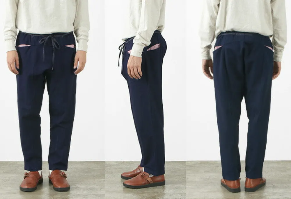 SLOW HANDS Trousers^/ Denim Stretch Pile Wandering Pants navy