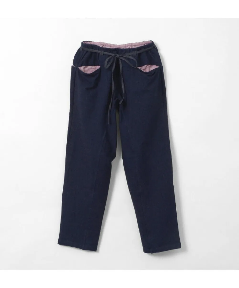 SLOW HANDS Trousers^/ Denim Stretch Pile Wandering Pants navy