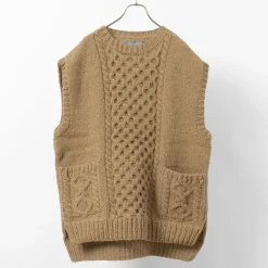 SLOW HANDS Sweatshirts^/ Vegetable Dye Aran Drop Shoulder Knit Vest