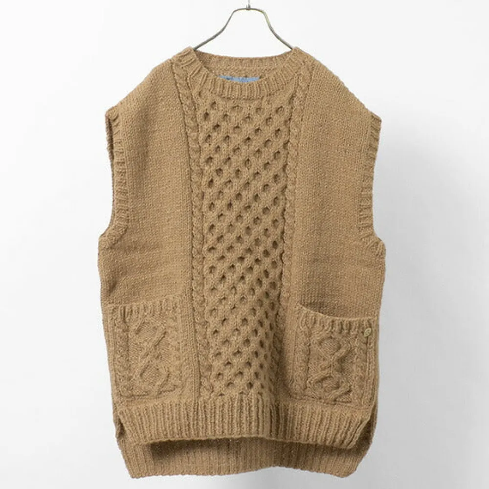 SLOW HANDS Sweatshirts^/ Vegetable Dye Aran Drop Shoulder Knit Vest