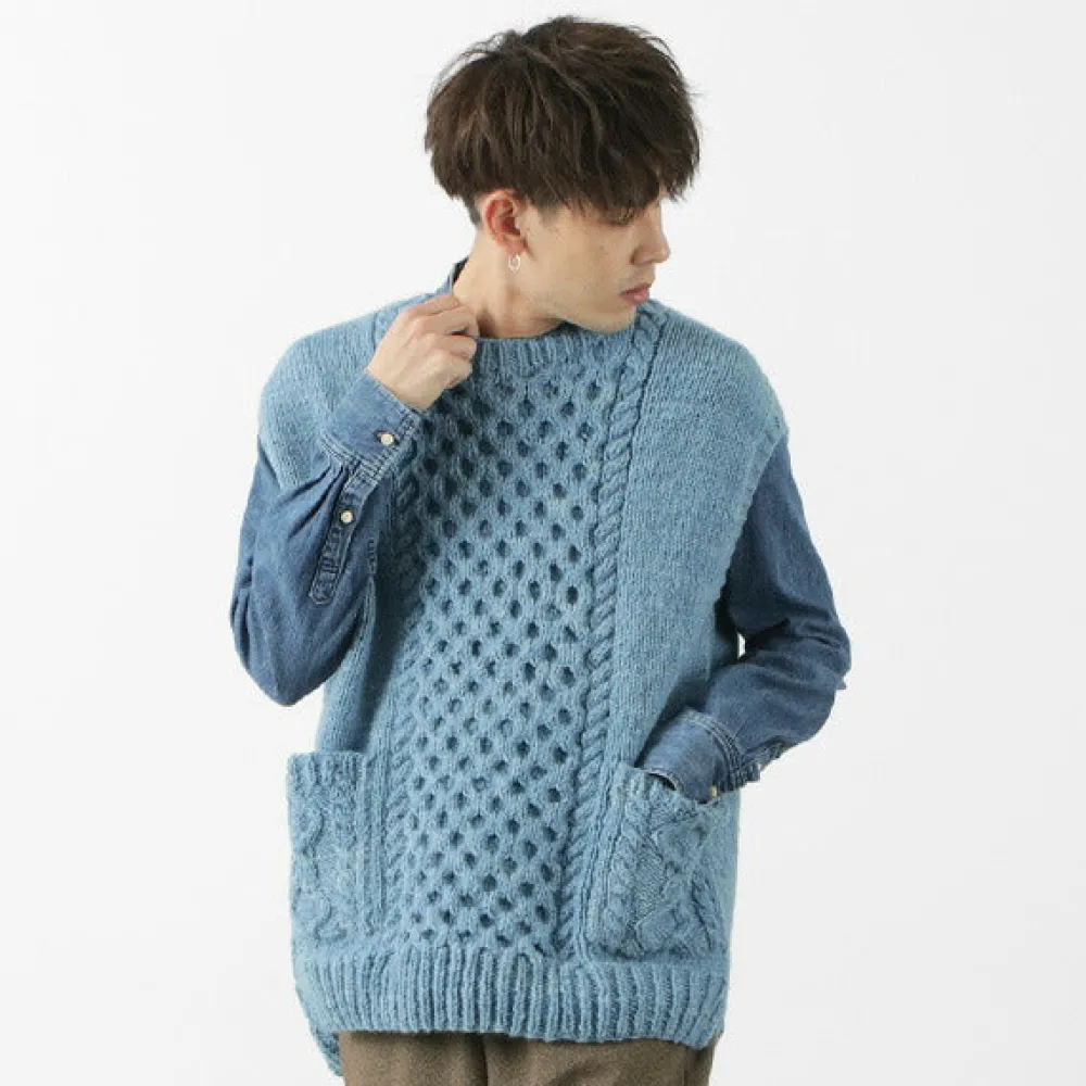 SLOW HANDS Sweatshirts^/ Vegetable Dye Aran Drop Shoulder Knit Vest