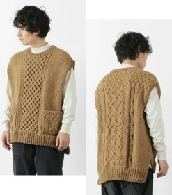SLOW HANDS Sweatshirts^/ Vegetable Dye Aran Drop Shoulder Knit Vest