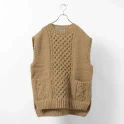 SLOW HANDS Sweatshirts^/ Vegetable Dye Aran Drop Shoulder Knit Vest