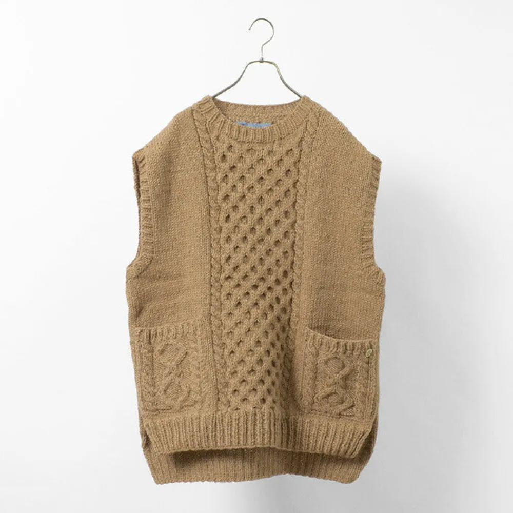 SLOW HANDS Sweatshirts^/ Vegetable Dye Aran Drop Shoulder Knit Vest