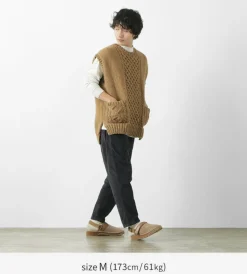 SLOW HANDS Sweatshirts^/ Vegetable Dye Aran Drop Shoulder Knit Vest