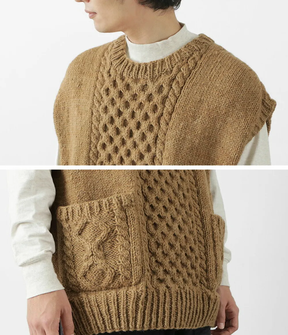 SLOW HANDS Sweatshirts^/ Vegetable Dye Aran Drop Shoulder Knit Vest