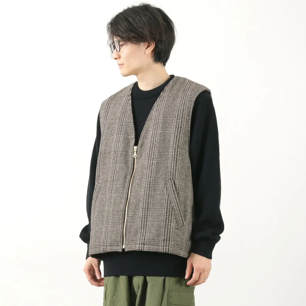 SON OF THE CHEESE Vests^/ Check Wool Vest black