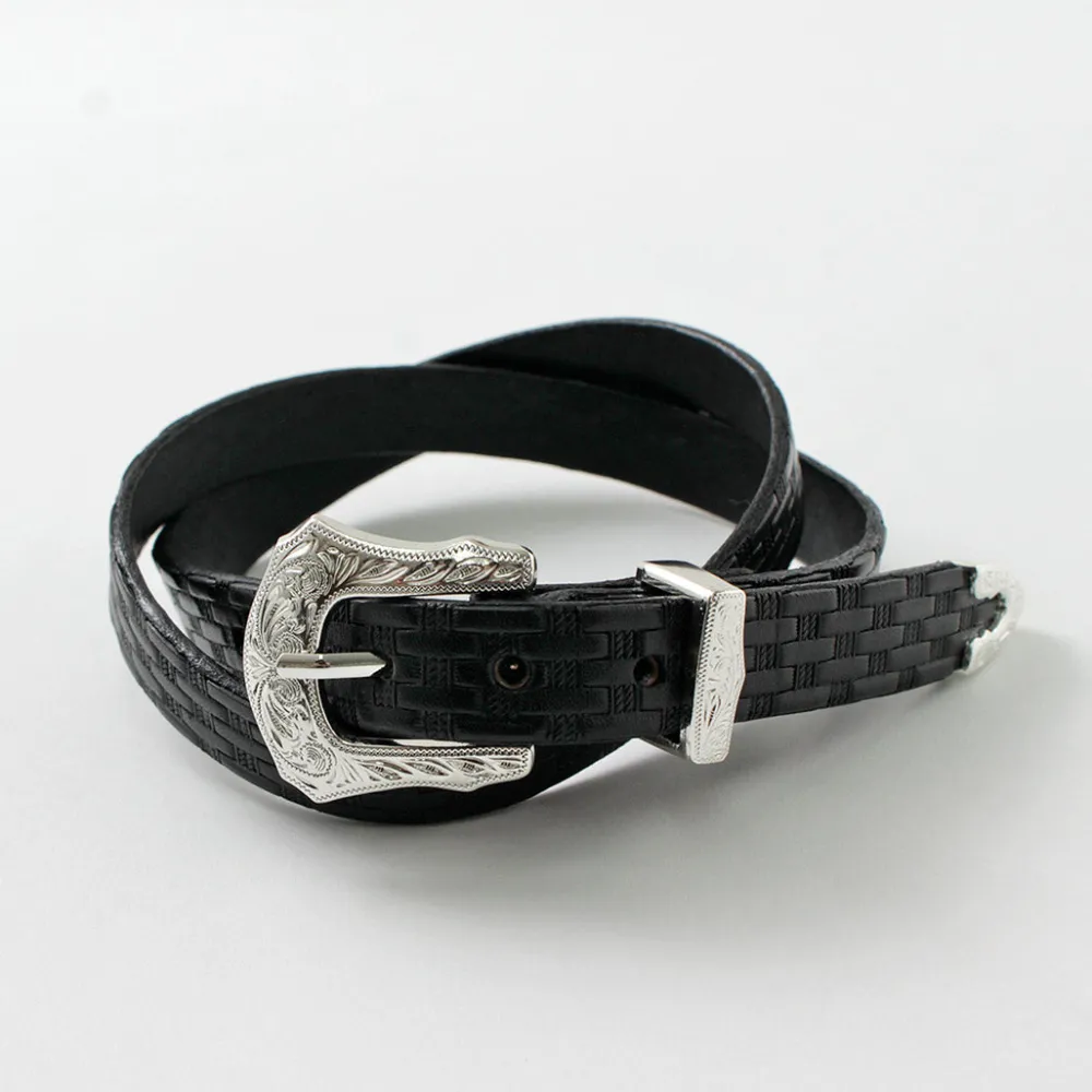 TORY LEATHER Belts^/ 3/4 inch Western Belt Basket Weave black