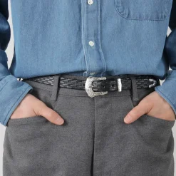 TORY LEATHER Belts^/ 3/4 inch Western Belt Basket Weave black