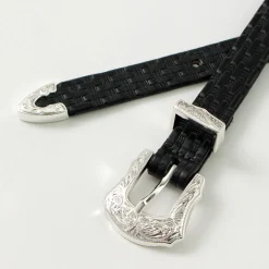 TORY LEATHER Belts^/ 3/4 inch Western Belt Basket Weave black