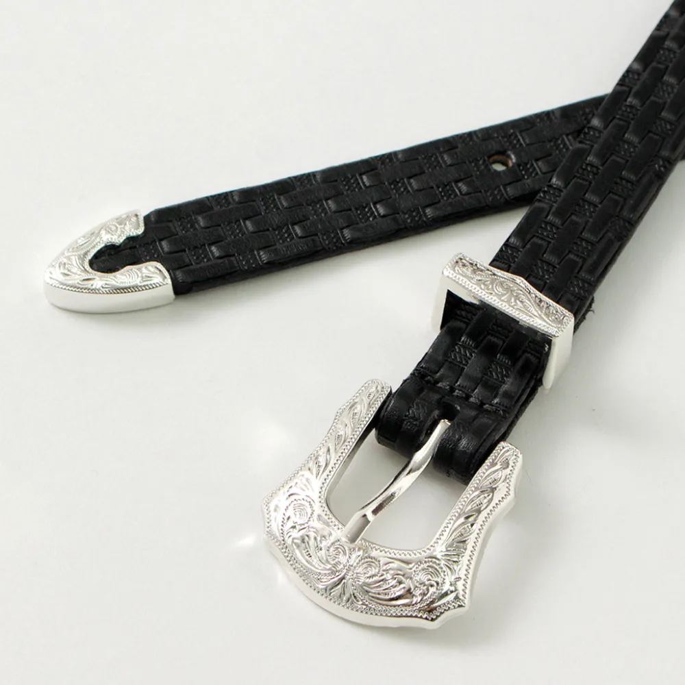 TORY LEATHER Belts^/ 3/4 inch Western Belt Basket Weave black
