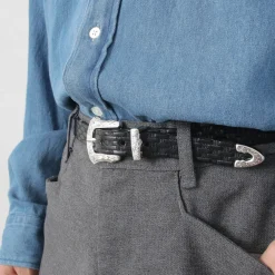 TORY LEATHER Belts^/ 3/4 inch Western Belt Basket Weave black