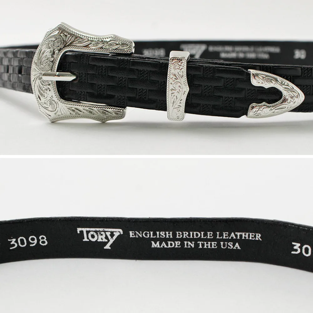 TORY LEATHER Belts^/ 3/4 inch Western Belt Basket Weave black
