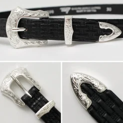 TORY LEATHER Belts^/ 3/4 inch Western Belt Basket Weave black