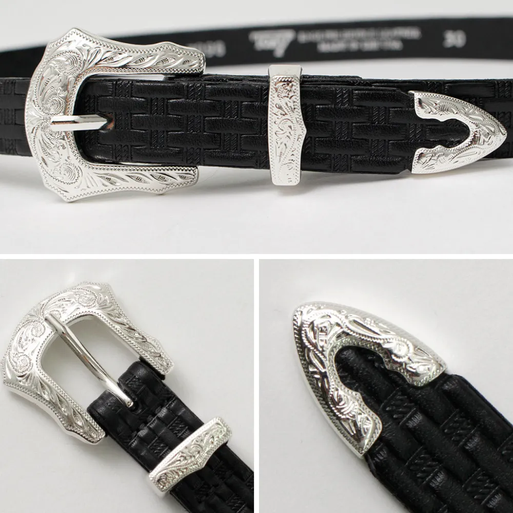TORY LEATHER Belts^/ 3/4 inch Western Belt Basket Weave black