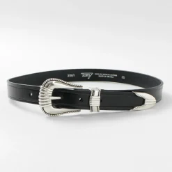 TORY LEATHER Belts^/ 3 Piece Silver Buckle Belt black