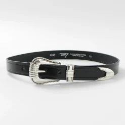 TORY LEATHER Belts^/ 3 Piece Silver Buckle Belt black