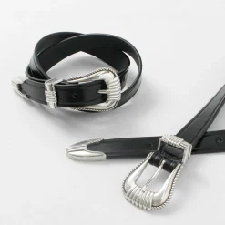 TORY LEATHER Belts^/ 3 Piece Silver Buckle Belt black