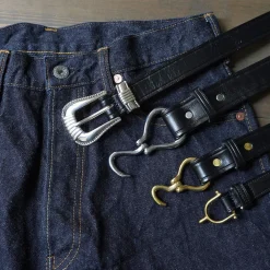 TORY LEATHER Belts^/ 3 Piece Silver Buckle Belt black