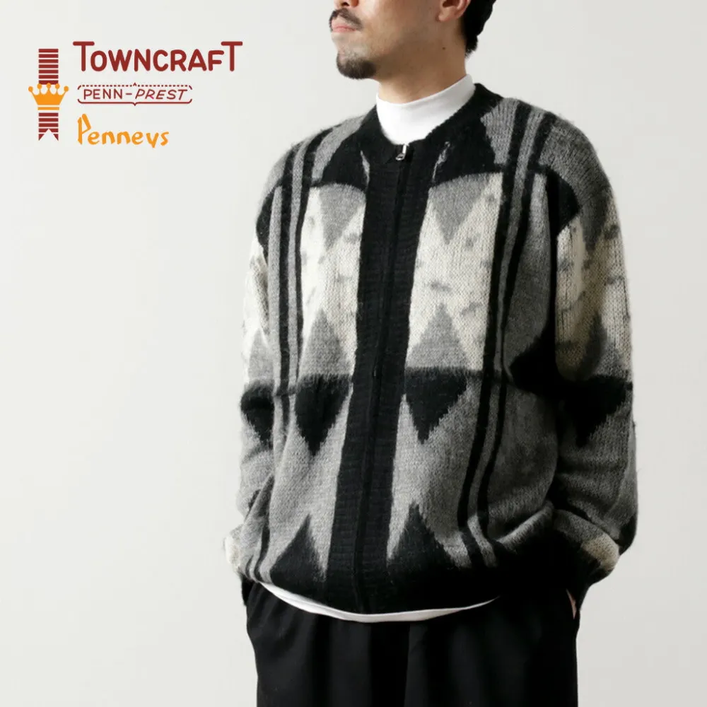 TOWN CRAFT Cardigans^/ Vintage Jacquard Zip Cardigan black