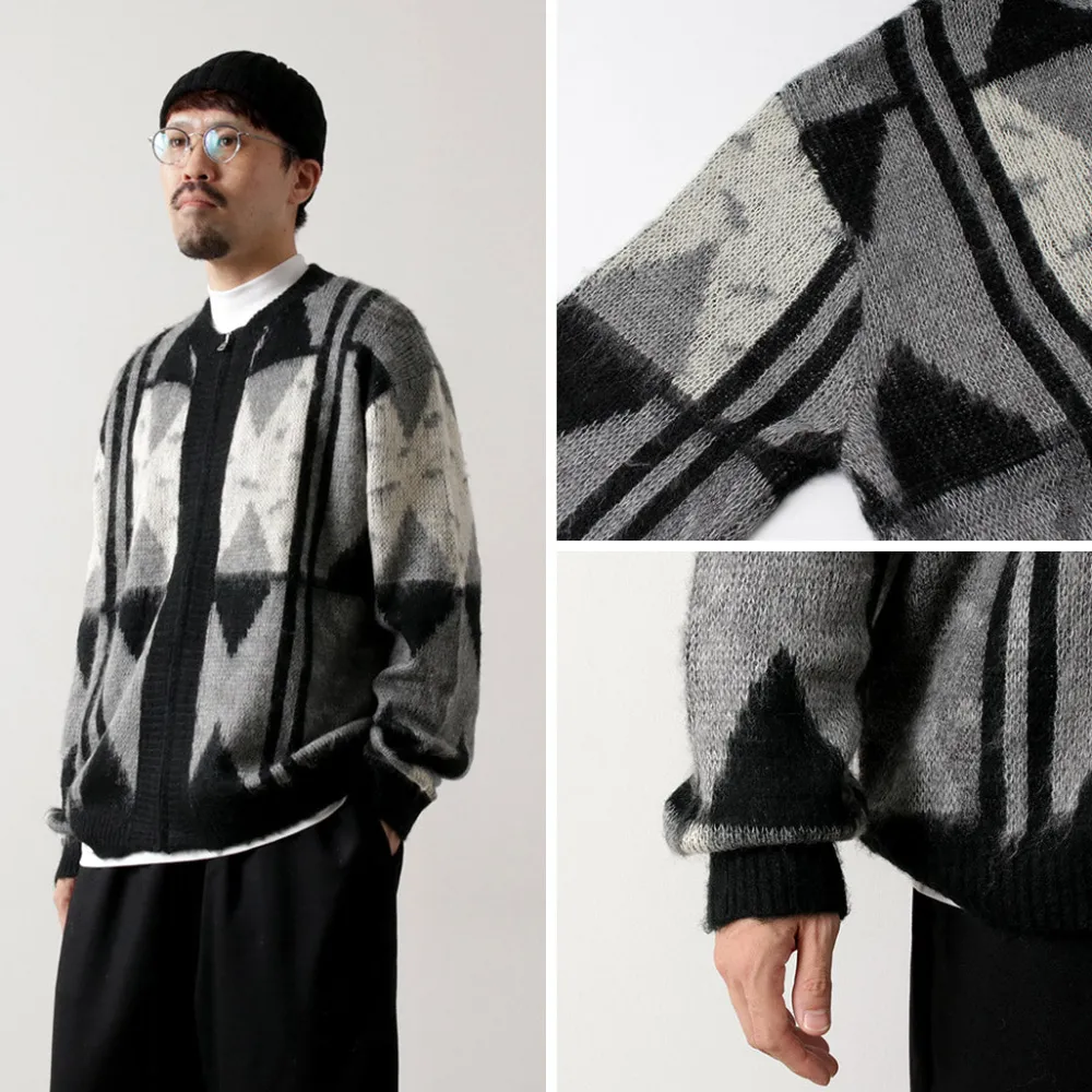 TOWN CRAFT Cardigans^/ Vintage Jacquard Zip Cardigan black