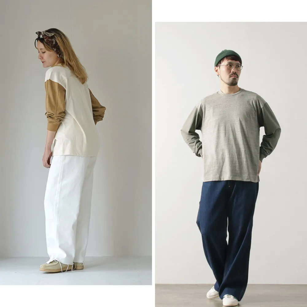 UNDYED T-Shirts^/ Long Sleeve Combi T-Shirt Colored Organic Cotton