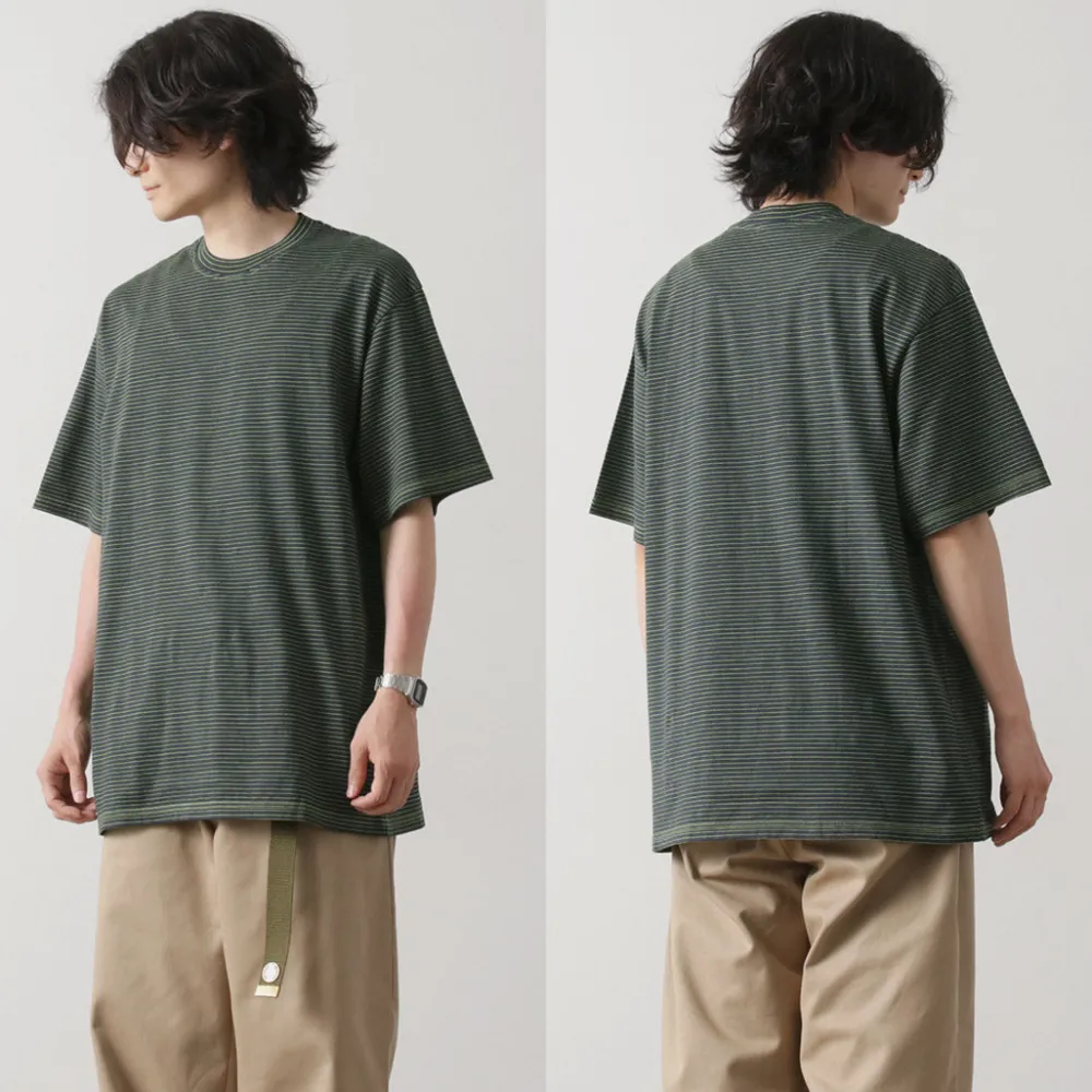 YONETOMI NEW BASIC T-Shirts^/ Garment Dye Striped T-Shirt