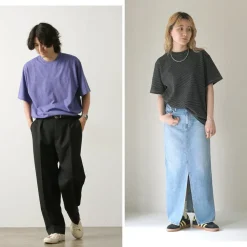 YONETOMI NEW BASIC T-Shirts^/ Garment Dye Striped T-Shirt