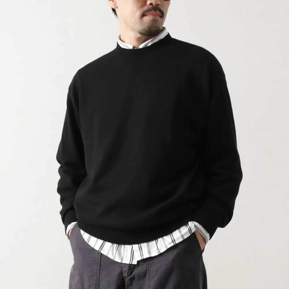 YONETOMI NEW BASIC Knits^/ Rigid Cashmere Knit Pullover Garment Dyed black